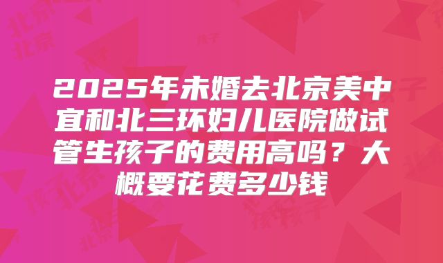 2025年未婚去北京美中宜和北三环妇儿医院做试管生孩子的费用高吗？大概要花费多少钱