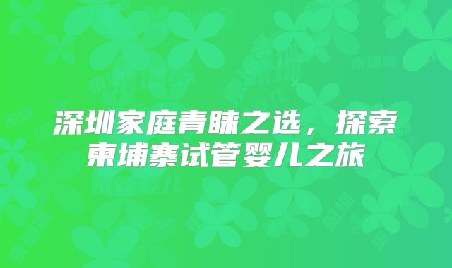深圳家庭青睐之选，探索柬埔寨试管婴儿之旅