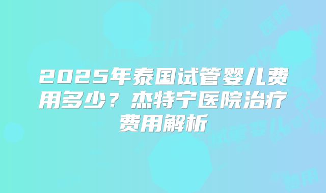 2025年泰国试管婴儿费用多少？杰特宁医院治疗费用解析