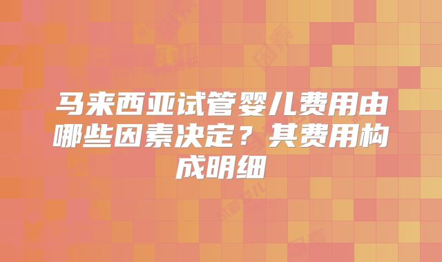 马来西亚试管婴儿费用由哪些因素决定?其费用构成明细