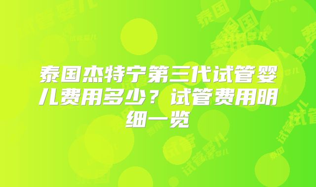 泰国杰特宁第三代试管婴儿费用多少?试管费用明细一览