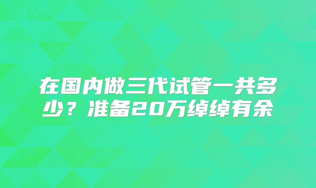 在国内做三代试管一共多少？准备20万绰绰有余