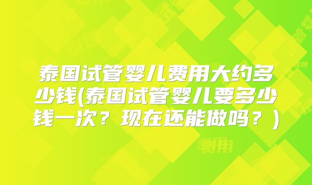 泰国试管婴儿费用大约多少钱(泰国试管婴儿要多少钱一次？现在还能做吗？)