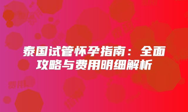 泰国试管怀孕指南:全面攻略与费用明细解析