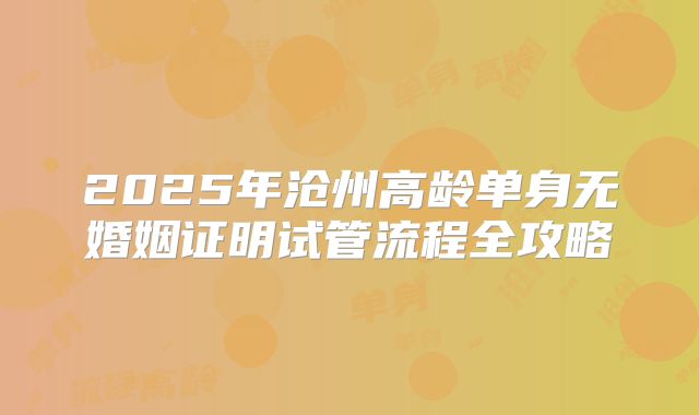2025年沧州高龄单身无婚姻证明试管流程全攻略