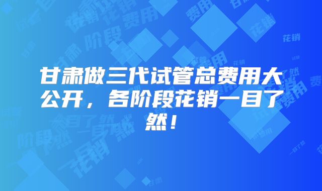 甘肃做三代试管总费用大公开，各阶段花销一目了然！