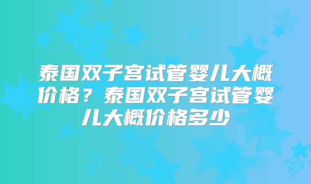泰国双子宫试管婴儿大概价格?泰国双子宫试管婴儿大概价格多少