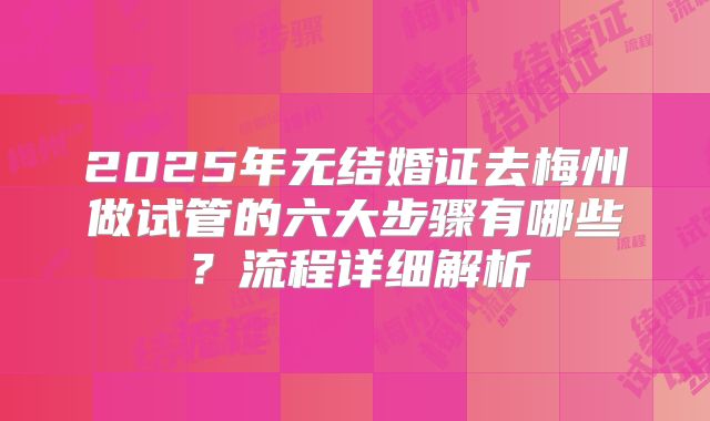 2025年无结婚证去梅州做试管的六大步骤有哪些?流程详细解析
