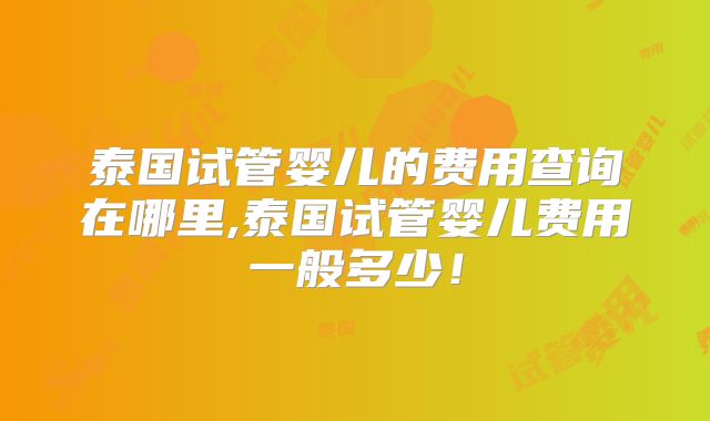 泰国试管婴儿的费用查询在哪里,泰国试管婴儿费用一般多少！