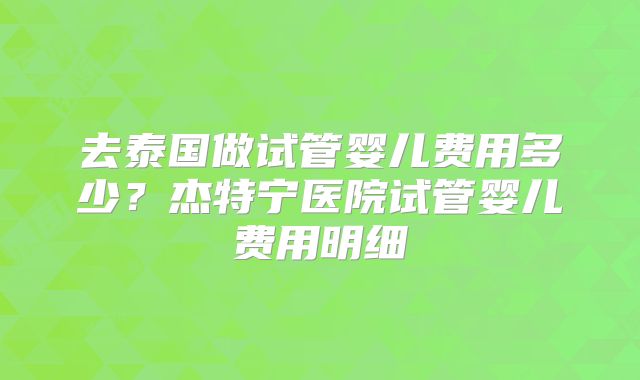 去泰国做试管婴儿费用多少?杰特宁医院试管婴儿费用明细