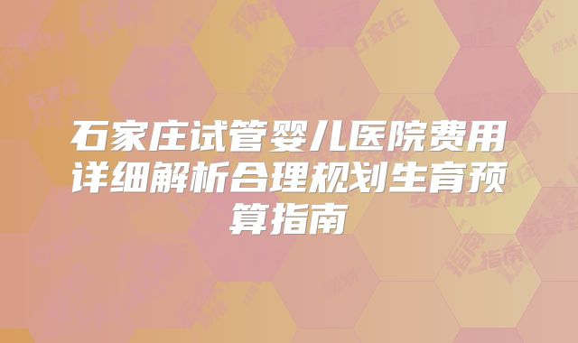 石家庄试管婴儿医院费用详细解析合理规划生育预算指南