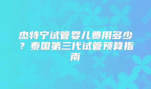 杰特宁试管婴儿费用多少？泰国第三代试管预算指南