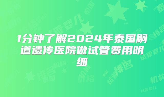 1分钟了解2024年泰国嗣道遗传医院做试管费用明细