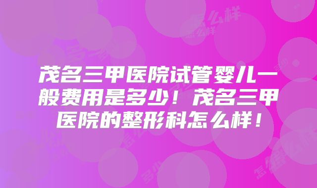 茂名三甲医院试管婴儿一般费用是多少!茂名三甲医院的整形科怎么样!