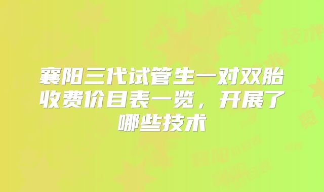 襄阳三代试管生一对双胎收费价目表一览，开展了哪些技术