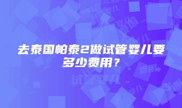 去泰国帕泰2做试管婴儿要多少费用？