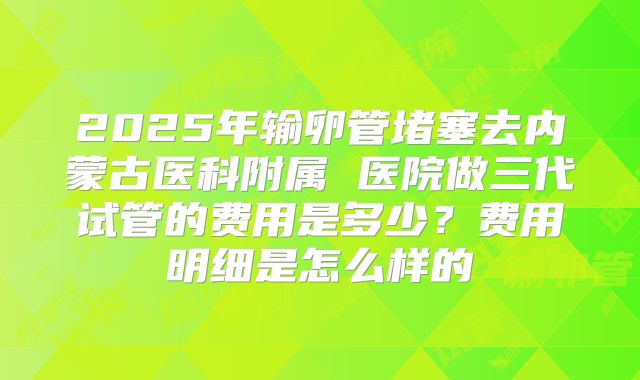 2025年输卵管堵塞去内蒙古医科附属 医院做三代试管的费用是多少？费用明细是怎么样的