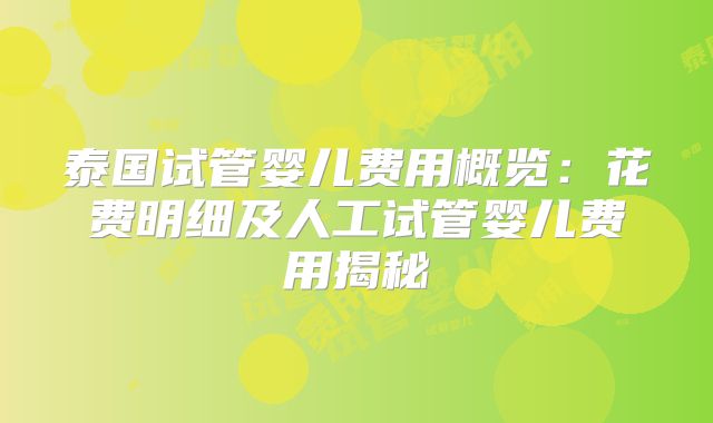 泰国试管婴儿费用概览：花费明细及人工试管婴儿费用揭秘