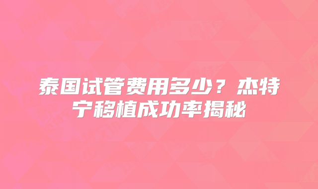 泰国试管费用多少？杰特宁移植成功率揭秘