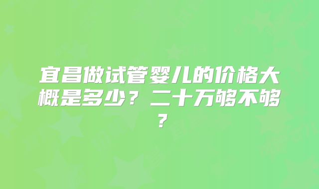 宜昌做试管婴儿的价格大概是多少？二十万够不够？
