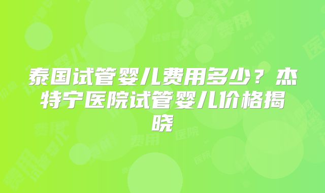泰国试管婴儿费用多少？杰特宁医院试管婴儿价格揭晓