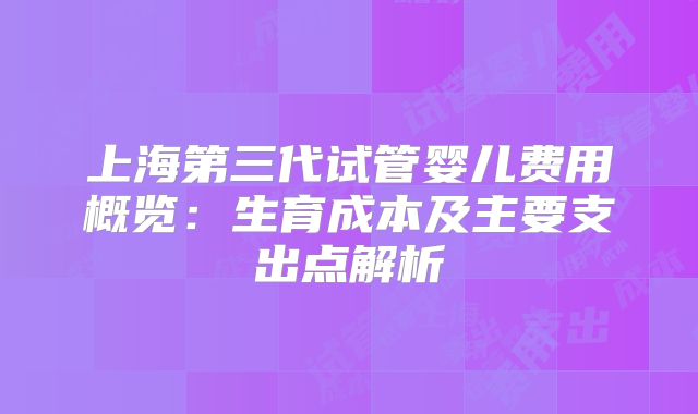上海第三代试管婴儿费用概览：生育成本及主要支出点解析