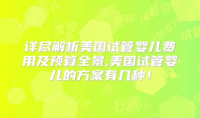 详尽解析美国试管婴儿费用及预算全景,美国试管婴儿的方案有几种!