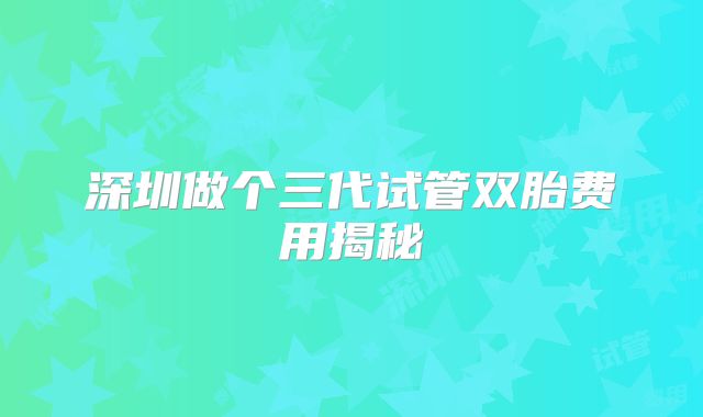 深圳做个三代试管双胎费用揭秘