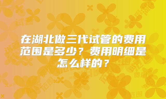 在湖北做三代试管的费用范围是多少？费用明细是怎么样的？