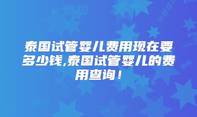 泰国试管婴儿费用现在要多少钱,泰国试管婴儿的费用查询！