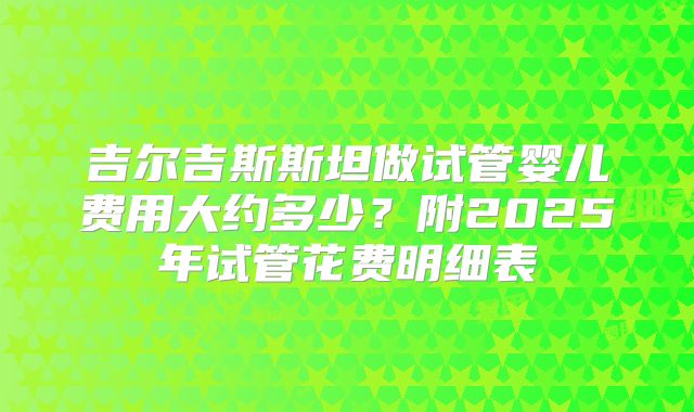 吉尔吉斯斯坦做试管婴儿费用大约多少?附2025年试管花费明细表