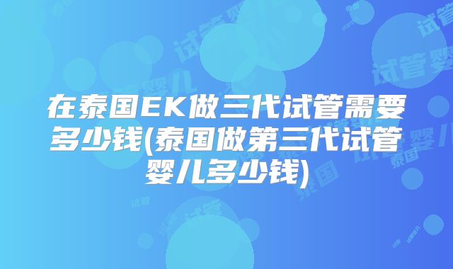 在泰国EK做三代试管需要多少钱(泰国做第三代试管婴儿多少钱)