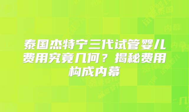 泰国杰特宁三代试管婴儿费用究竟几何？揭秘费用构成内幕