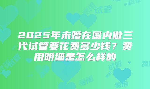 2025年未婚在国内做三代试管要花费多少钱？费用明细是怎么样的
