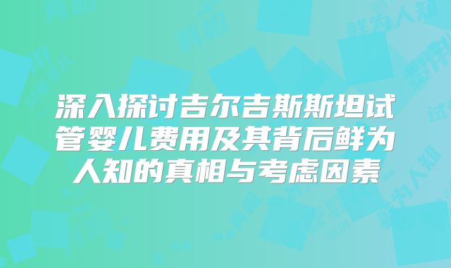 深入探讨吉尔吉斯斯坦试管婴儿费用及其背后鲜为人知的真相与考虑因素