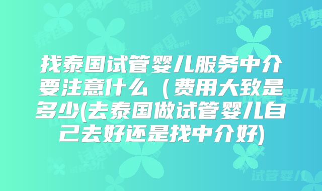 找泰国试管婴儿服务中介要注意什么(费用大致是多少(去泰国做试管婴儿自己去好还是找中介好)