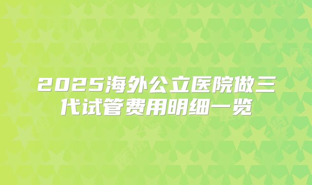 2025海外公立医院做三代试管费用明细一览