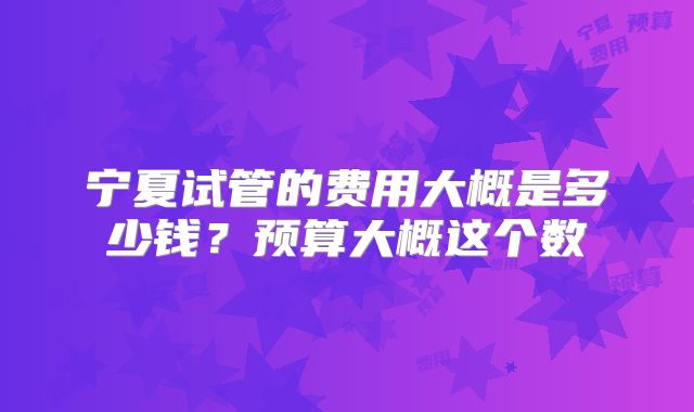 宁夏试管的费用大概是多少钱?预算大概这个数