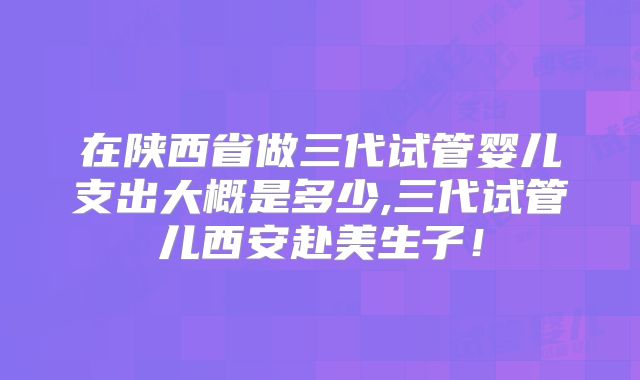 在陕西省做三代试管婴儿支出大概是多少,三代试管儿西安赴美生子！