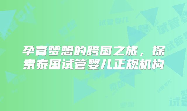 孕育梦想的跨国之旅，探索泰国试管婴儿正规机构