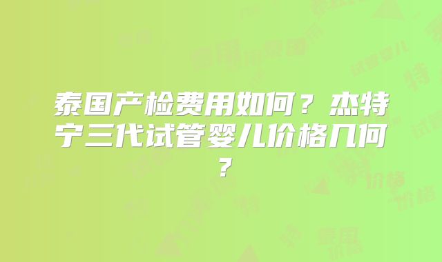 泰国产检费用如何？杰特宁三代试管婴儿价格几何？
