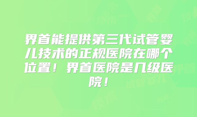 界首能提供第三代试管婴儿技术的正规医院在哪个位置!界首医院是几级医院!