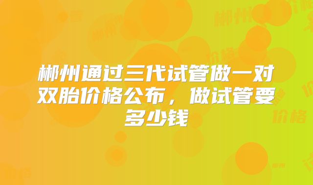 郴州通过三代试管做一对双胎价格公布，做试管要多少钱
