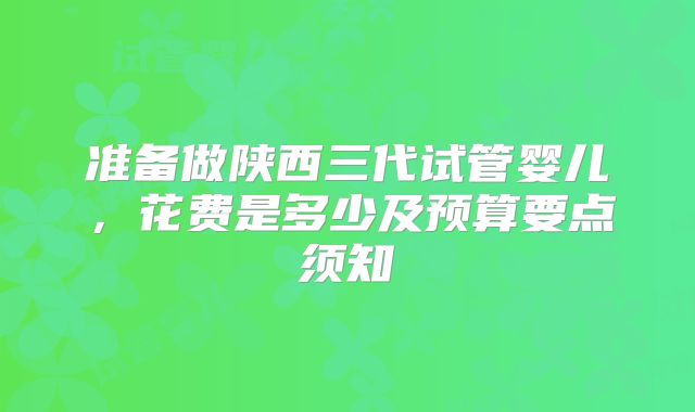 准备做陕西三代试管婴儿,花费是多少及预算要点须知