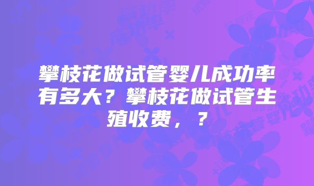 攀枝花做试管婴儿成功率有多大？攀枝花做试管生殖收费，？