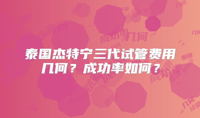 泰国杰特宁三代试管费用几何？成功率如何？