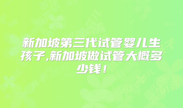 新加坡第三代试管婴儿生孩子,新加坡做试管大概多少钱！