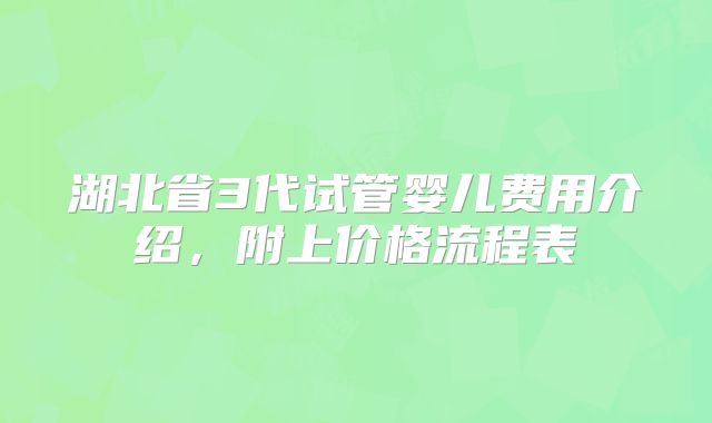 湖北省3代试管婴儿费用介绍，附上价格流程表
