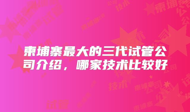 柬埔寨最大的三代试管公司介绍，哪家技术比较好