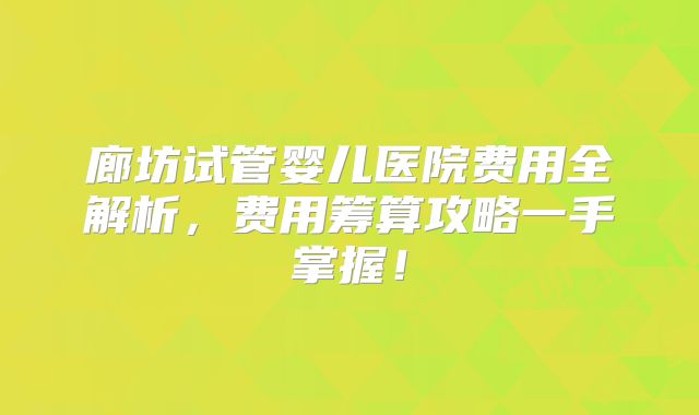 廊坊试管婴儿医院费用全解析，费用筹算攻略一手掌握！